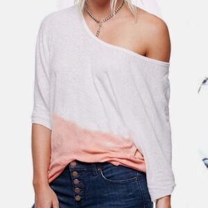 Free People Boho Tie Dye Top Orange White Ombre Off Shoulder Linen Cotton Sz XS